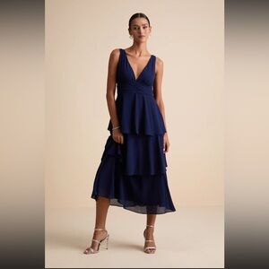 Lulus navy blue tiered midi dress
